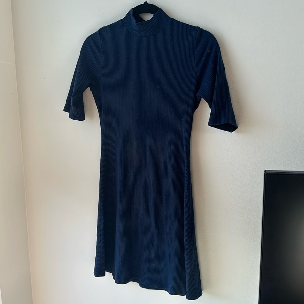 Reformation Mod Mini Sweater Dress (Navy, Size Medium)